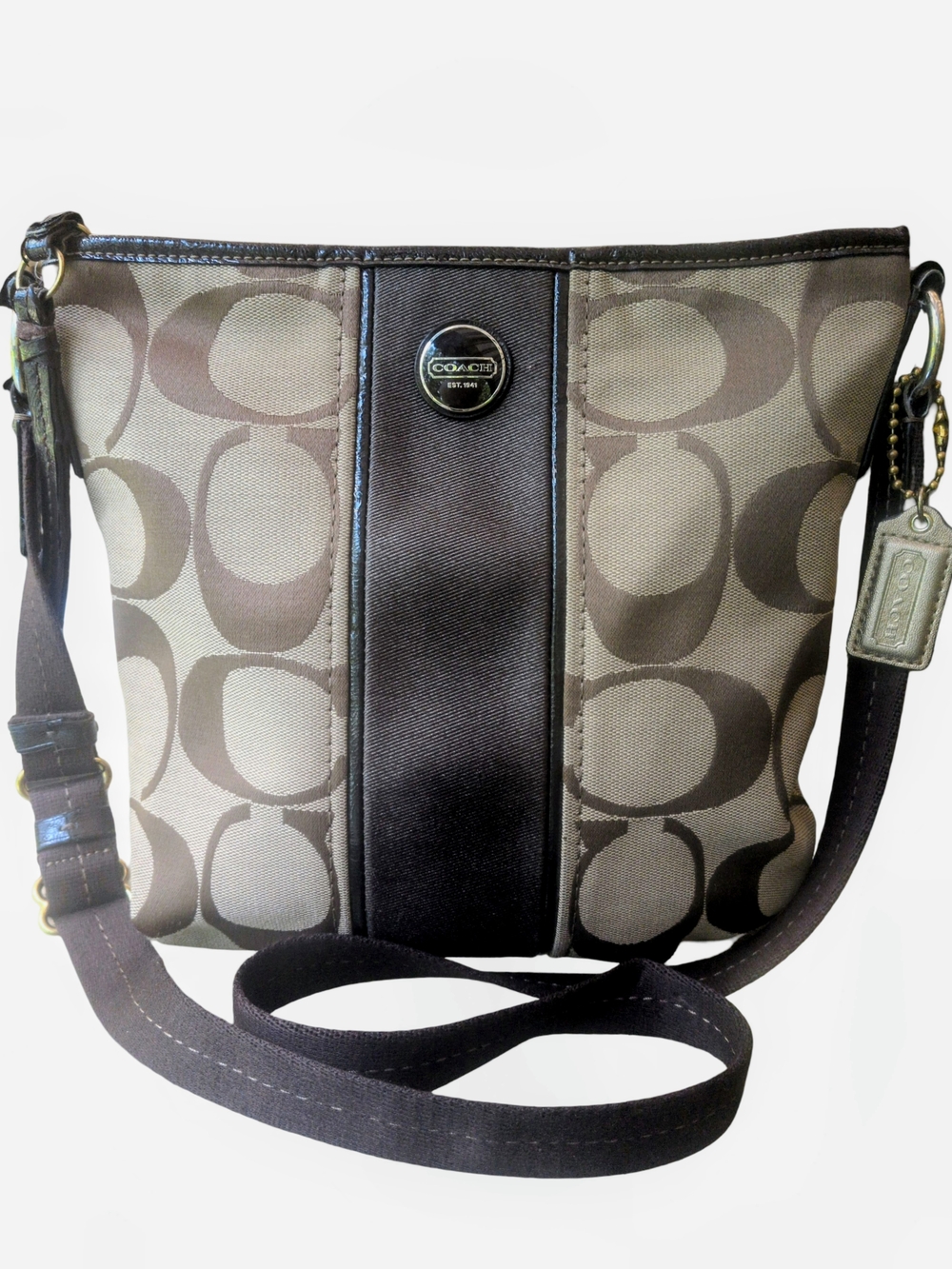 Coach F21905 Signature Stripe Duffle Brown Crossbody